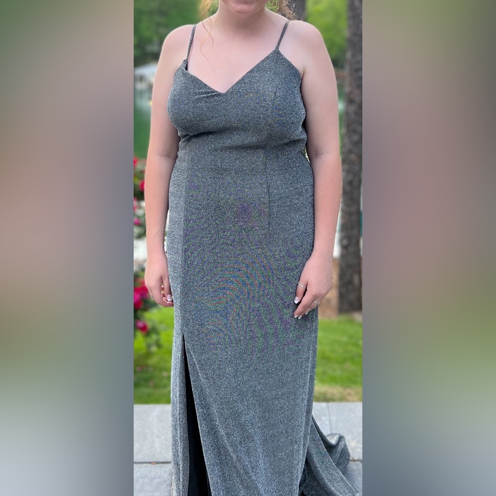 Camille La Vie Silver Sparkle Prom Dress - size 14